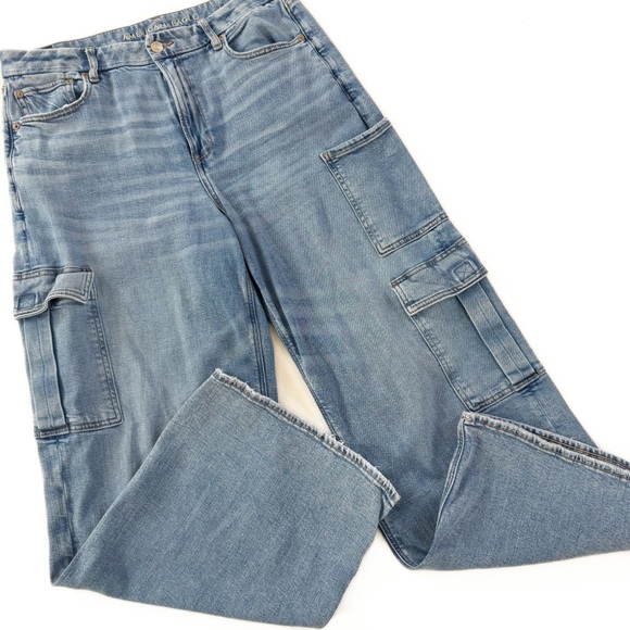 American Eagle Outfitters Denim - American Eagle Jeans Women 14 Curvy Super High Rise Wide Leg Baggy Cargo Stretch
